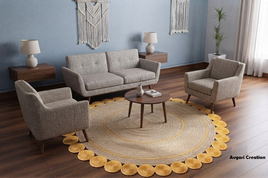 Round Shape Area Rug 100% Hand Braided Rustic Look Carpet for Home Decor Farmhouse Boho Rugs (Beige & Yellow)
