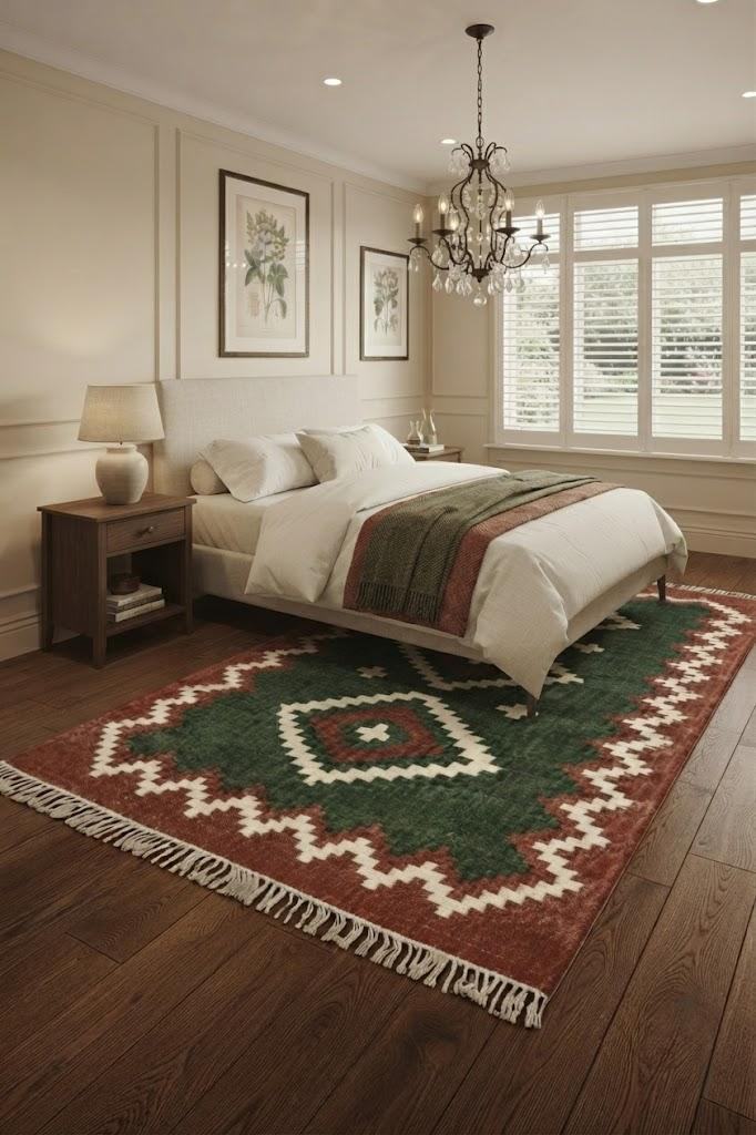 Wool Area Rugs Kilim Home Decor Rug – Handwoven Wool & Jute Flatweave – Indoor/Outdoor Rug for Living Room, Bedroom, Dining, High-Traffic Areas, Lake House Decor