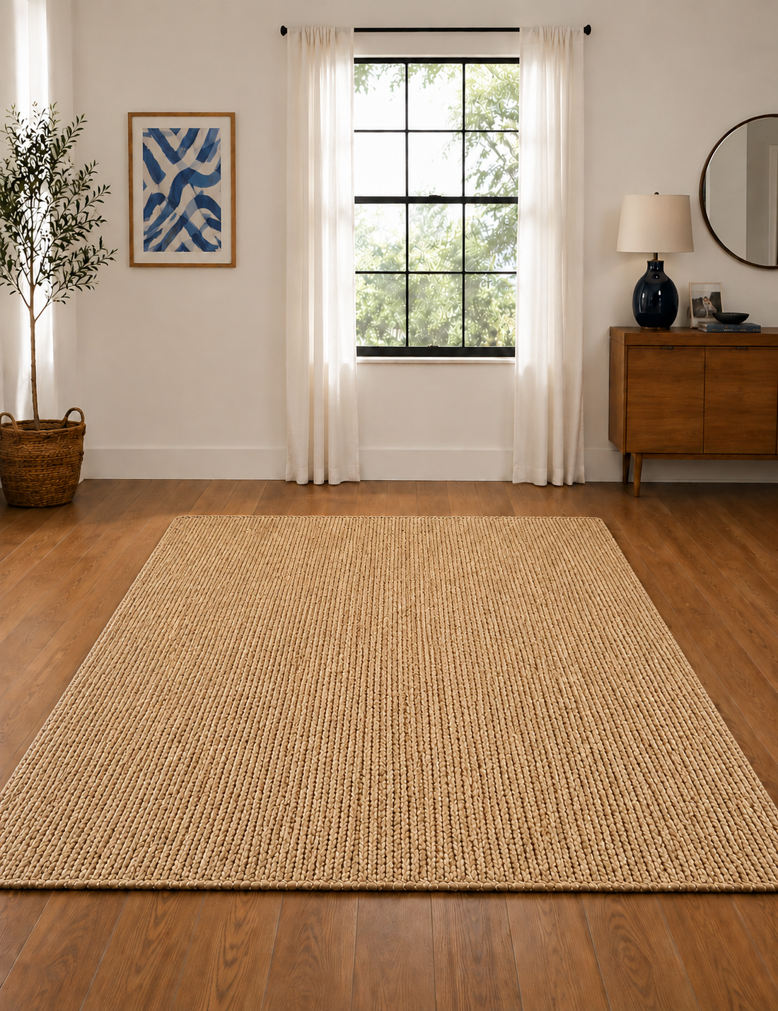 Natural Handwoven Jute Area Rug Natural Beige Farmhouse Boho Rug for Living Room, Bedroom & Entryway Rustic Indoor Floor Mat