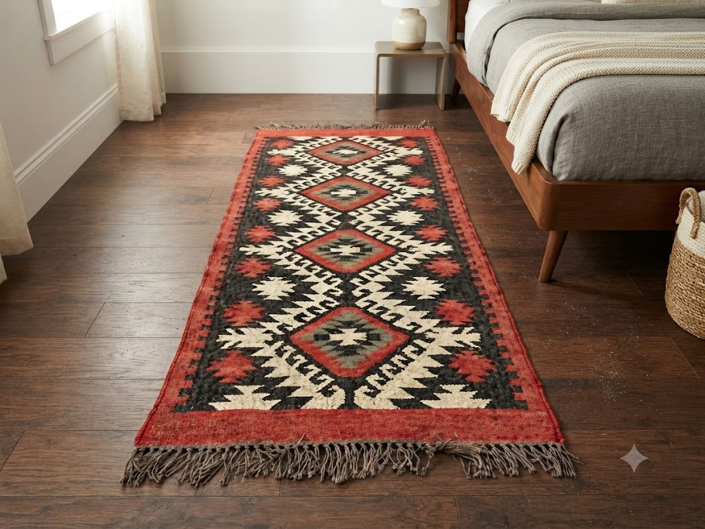 Rectangle Farmhouse Kilim Wool Jute Vintage Rug – Durable Handcrafted Area Rug for Modern Home Décor