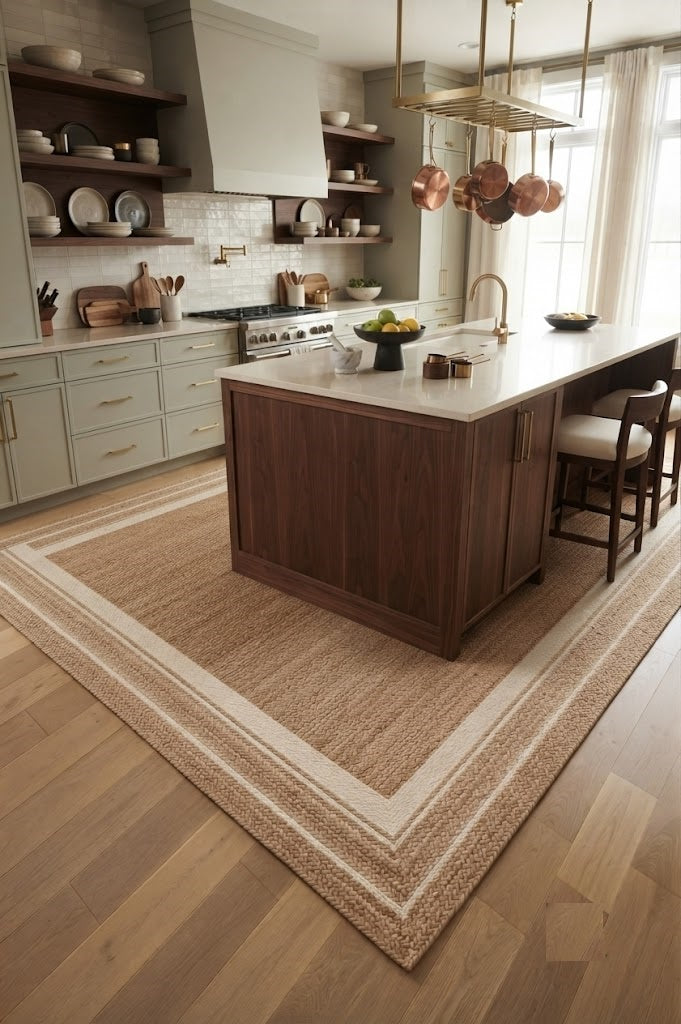 Natural Handwoven Jute Area Rug Natural Farmhouse Boho Rug for Living Room, Bedroom & Entryway Rustic Indoor Floor Mat-White Border