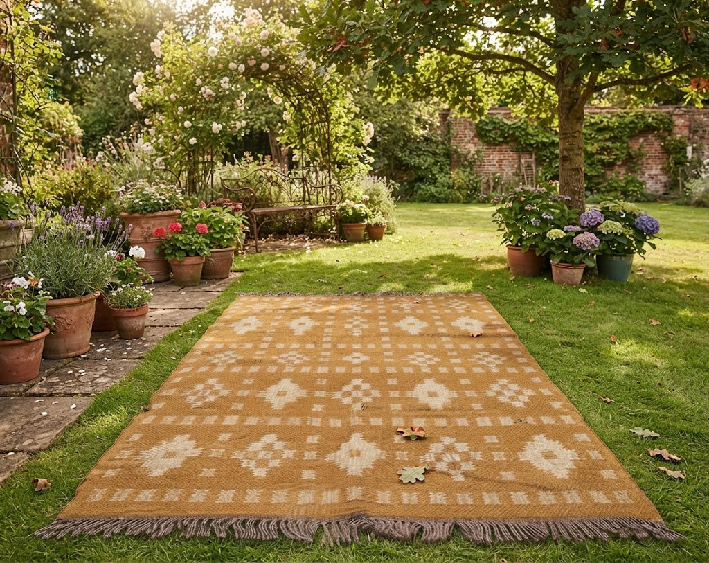 Rectangle Handmade Wool Jute Kilim Rug – Bohemian Carpet, Natural Fiber Traditional Flatweave Rug for Living Room & Bedroom