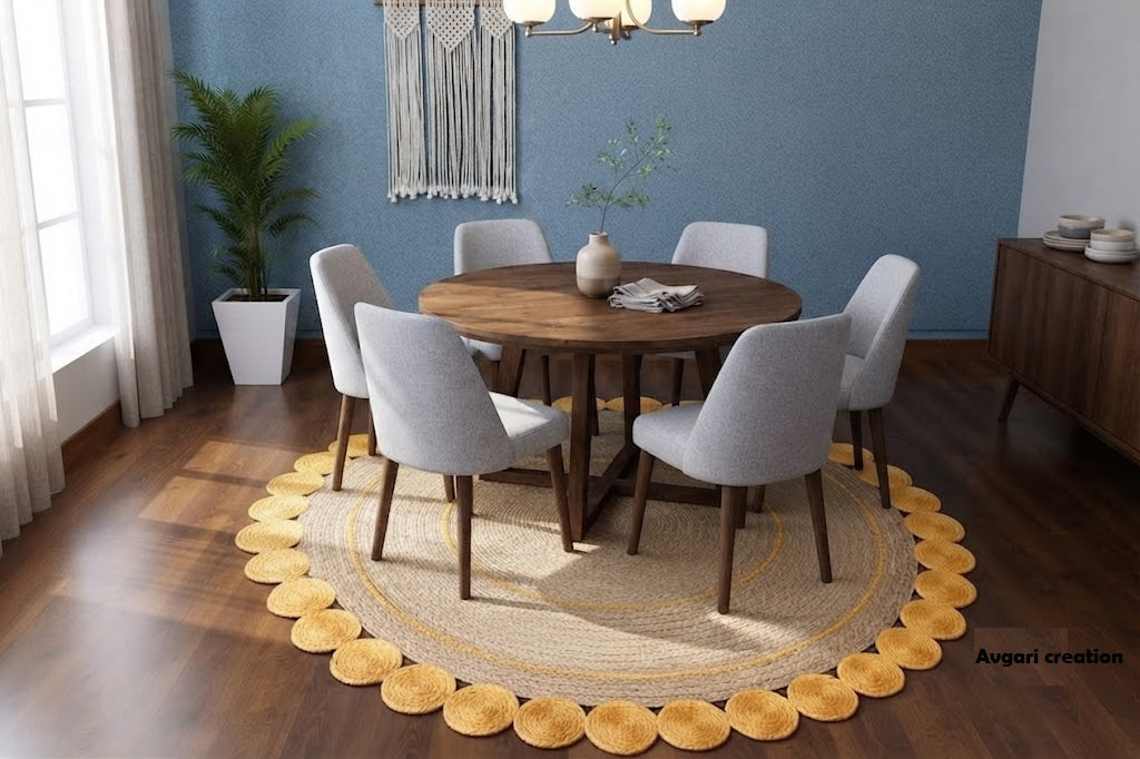 Round Shape Area Rug 100% Hand Braided Rustic Look Carpet for Home Decor Farmhouse Boho Rugs (Beige & Yellow)