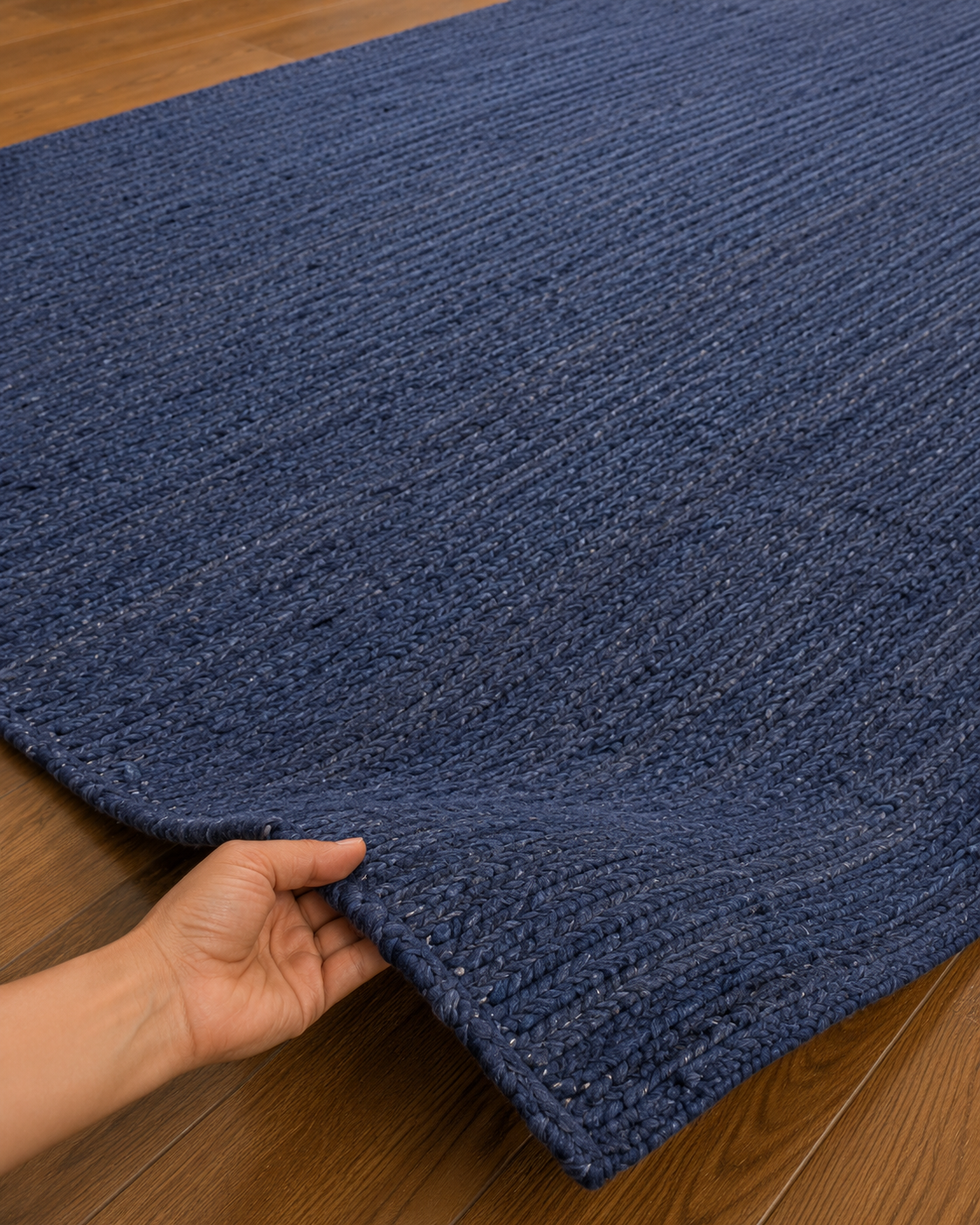 Natural Handwoven Jute Area Rug Blue Dye Farmhouse Boho Rug for Living Room, Bedroom & Entryway Rustic Indoor Floor Mat