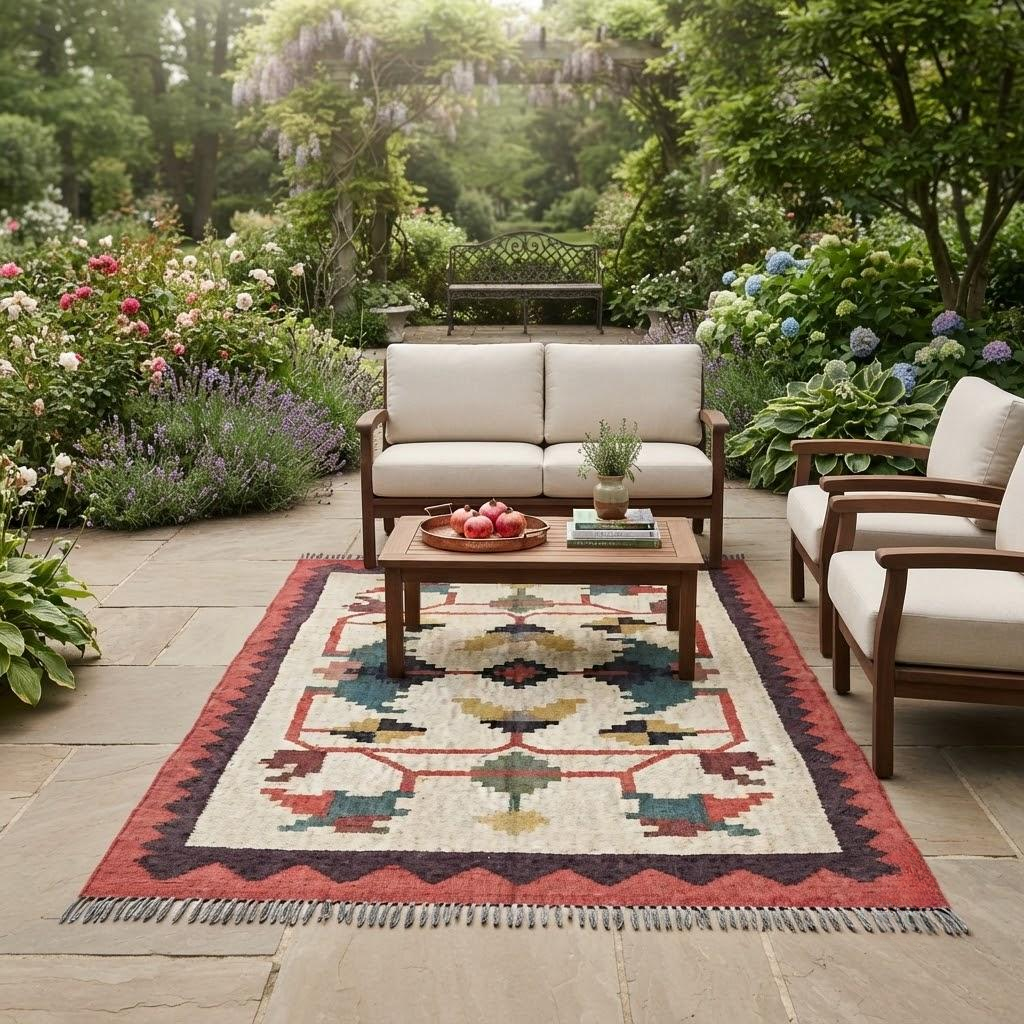 Rustic Look Kilim Wool Jute Natural Rug Area Rug Hand Woven Living Room Carpet for Living Room, Hallway