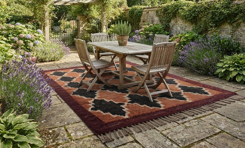 Rectangle Handmade Kilim Wool Jute Rug - Farmhouse Boho Area Carpet-Multicolor Durable Rustic Look Boho Mats