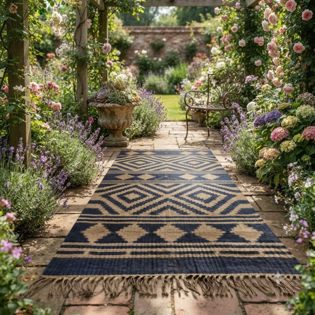 Kilim Wool Jute Rug - Handmade Durable Rustic Look Rectangle Area Carpet Multicolor