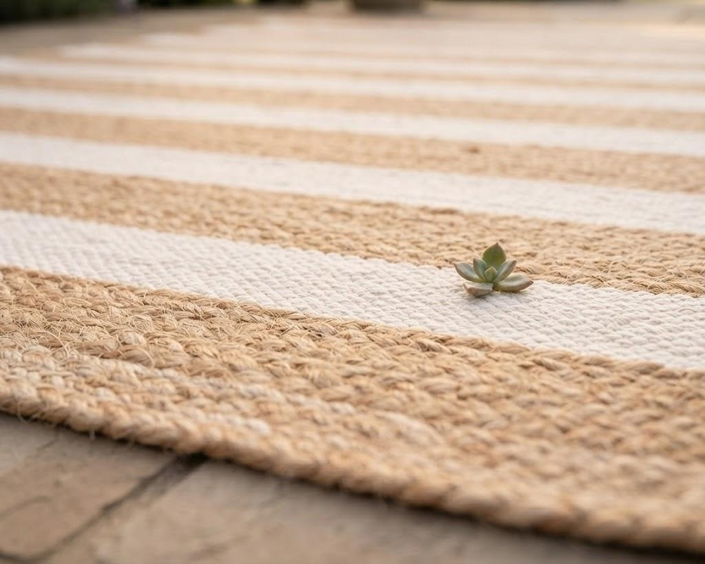 Natural Jute Area Rug Hand Woven Braided Sisal Rug Home Decor Farmhouse Carpet Rag Rug for Kitchen Living Room and Bedroom - Rectangle (White & Beige)