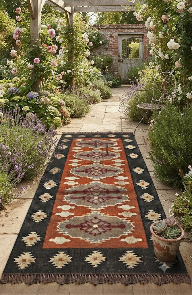 Vintage Handwoven Kilim Area Rug Jute Wool Runner Geometric Carpet Area Rug Farmhouse Indoor Outdoor Carpet