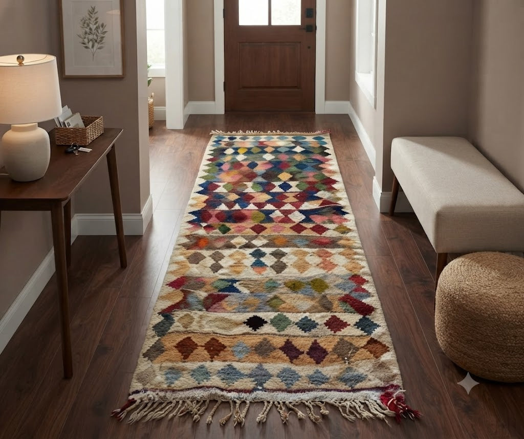 Kilim Wool Jute Rug - Durable Handmade  Rustic Look Rectangle Farmhouse Boho Area Carpet