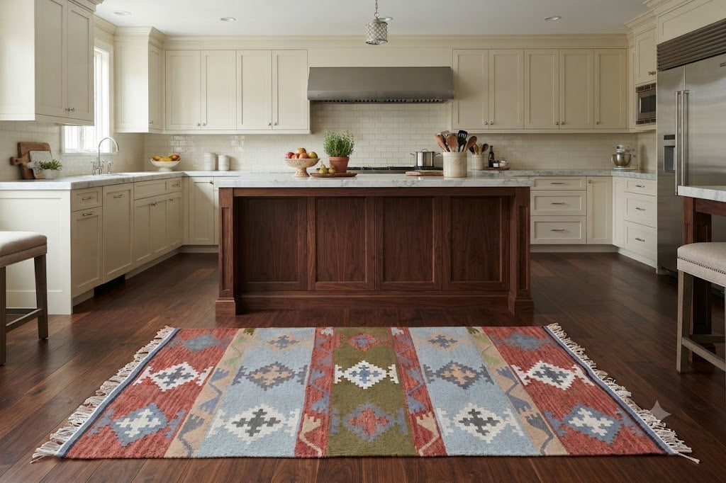 Rectangle Kilim Area Rug Handwoven Wool & Jute Flatweave Indoor/Outdoor Rug for Living Room, Bedroom, Dining, High-Traffic Areas, Lake House Decor rug- Multicolour