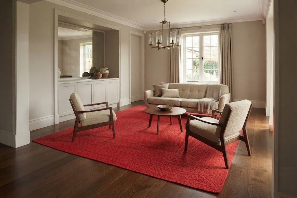 Natural Jute Area Rug Hand Braided Rug Home Decor Farmhouse Carpet Rag Rug for Kitchen Living Room and Bedroom - Rectangle-Red