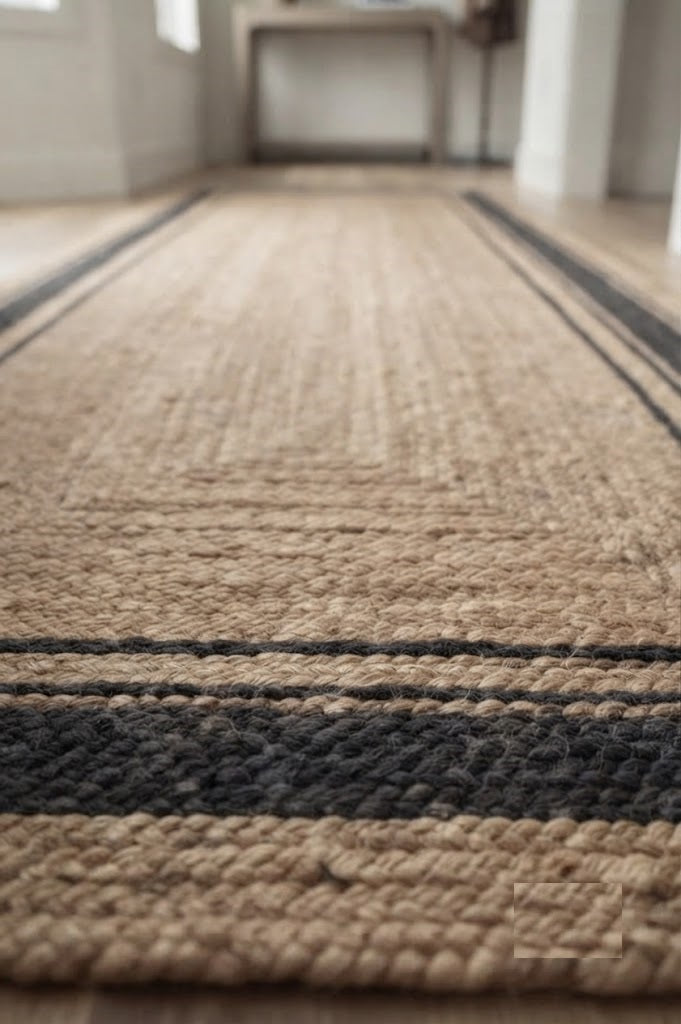 Natural Handwoven Jute Area Rug Natural Farmhouse Boho Rug for Living Room, Bedroom & Entryway Rustic Indoor Floor Mat-Black Border