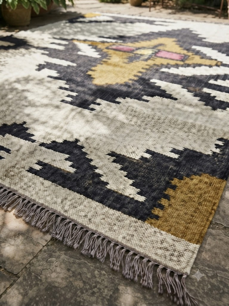 Rectangle Kilim Rug Wool Area Rug Multicolor Wool & Braided Jute Rug Indoor Outdoor Rug Flatweave Rug High Traffic Area Lake House Bedroom Bedside Runner Kitchen Hallway