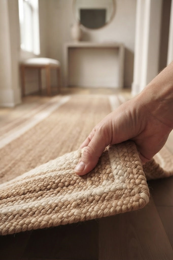 Natural Handwoven Jute Area Rug Natural Farmhouse Boho Rug for Living Room, Bedroom & Entryway Rustic Indoor Floor Mat-White Border