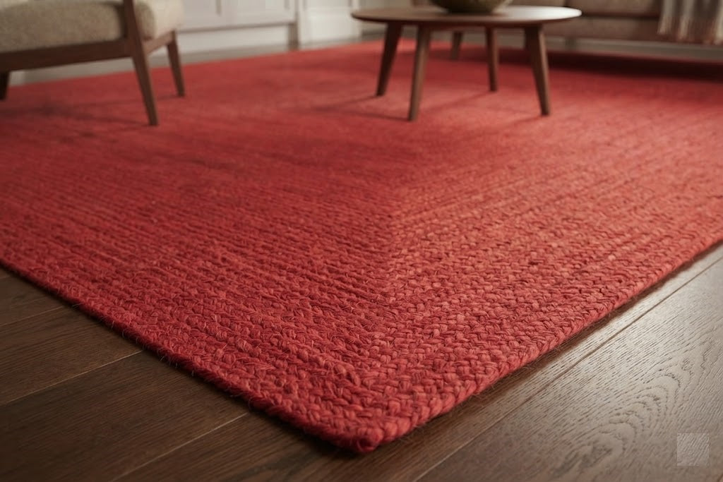 Natural Jute Area Rug Hand Braided Rug Home Decor Farmhouse Carpet Rag Rug for Kitchen Living Room and Bedroom - Rectangle-Red