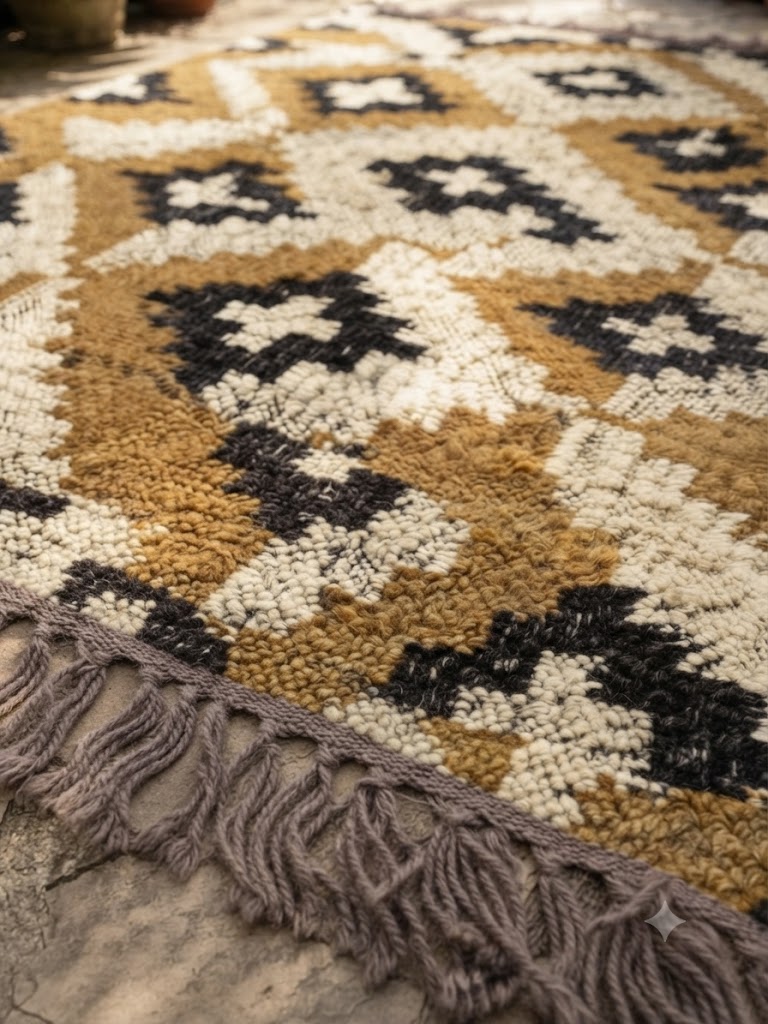 Rectangle Handmade Kilim Wool Jute Rug - Durable Rustic Look Farmhouse Area Carpet-Yellow