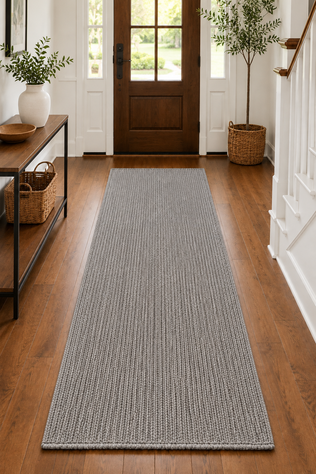 Natural Handwoven Jute Area Rug Grey Dye Farmhouse Boho Rug for Living Room, Bedroom & Entryway Rustic Indoor Floor Mat