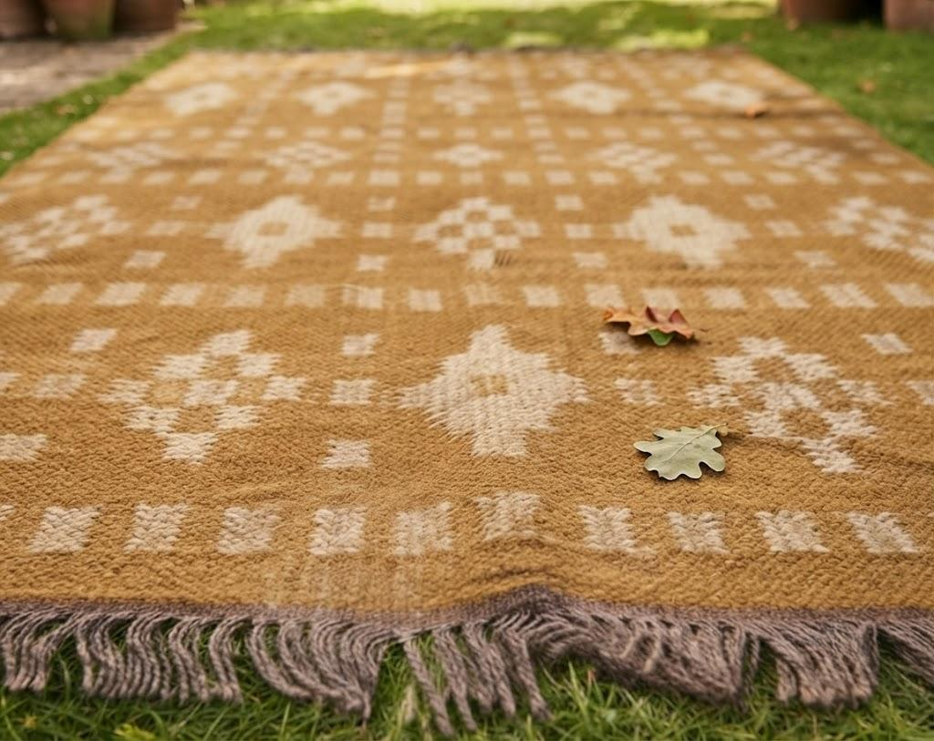 Rectangle Handmade Wool Jute Kilim Rug – Bohemian Carpet, Natural Fiber Traditional Flatweave Rug for Living Room & Bedroom