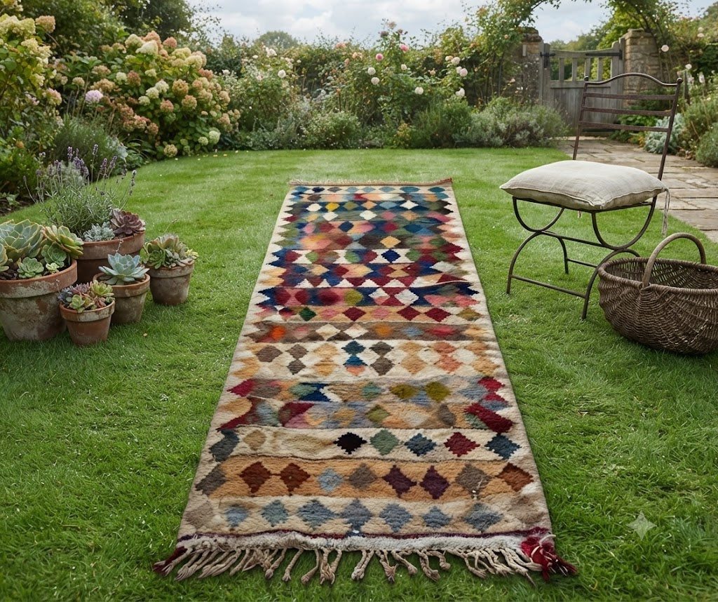 Kilim Wool Jute Rug - Durable Handmade  Rustic Look Rectangle Farmhouse Boho Area Carpet