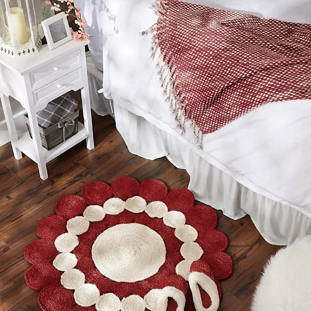 Jute Rug Round Shape Area Rug 100% Hand Braided Rustic Look Area Rug for Home Decor Farmhouse Boho Carpet Mats
