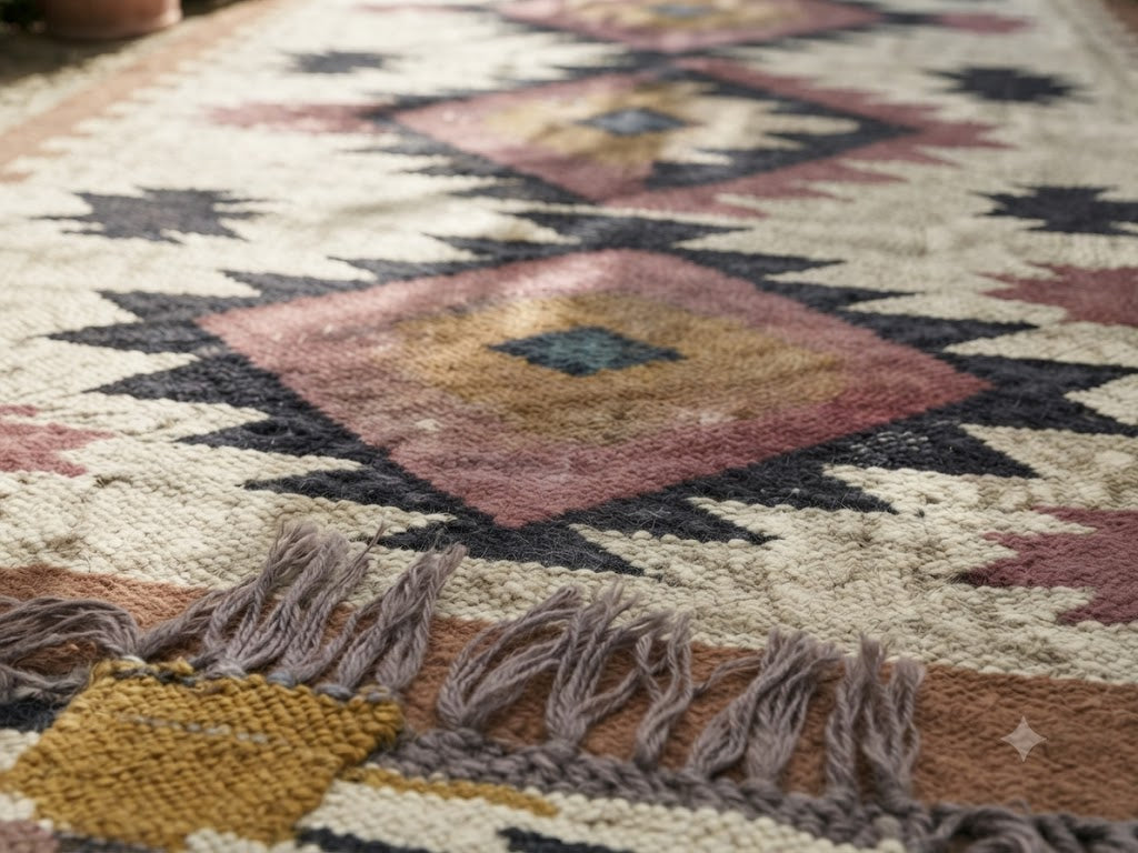 Rectangle Kilim Rug Wool Area Rug Wool & Braided Jute Rug Flatweave Rug High Traffic Area Lake House Bedroom Bedside Runner Kitchen Hallway Indoor Outdoor Rug
