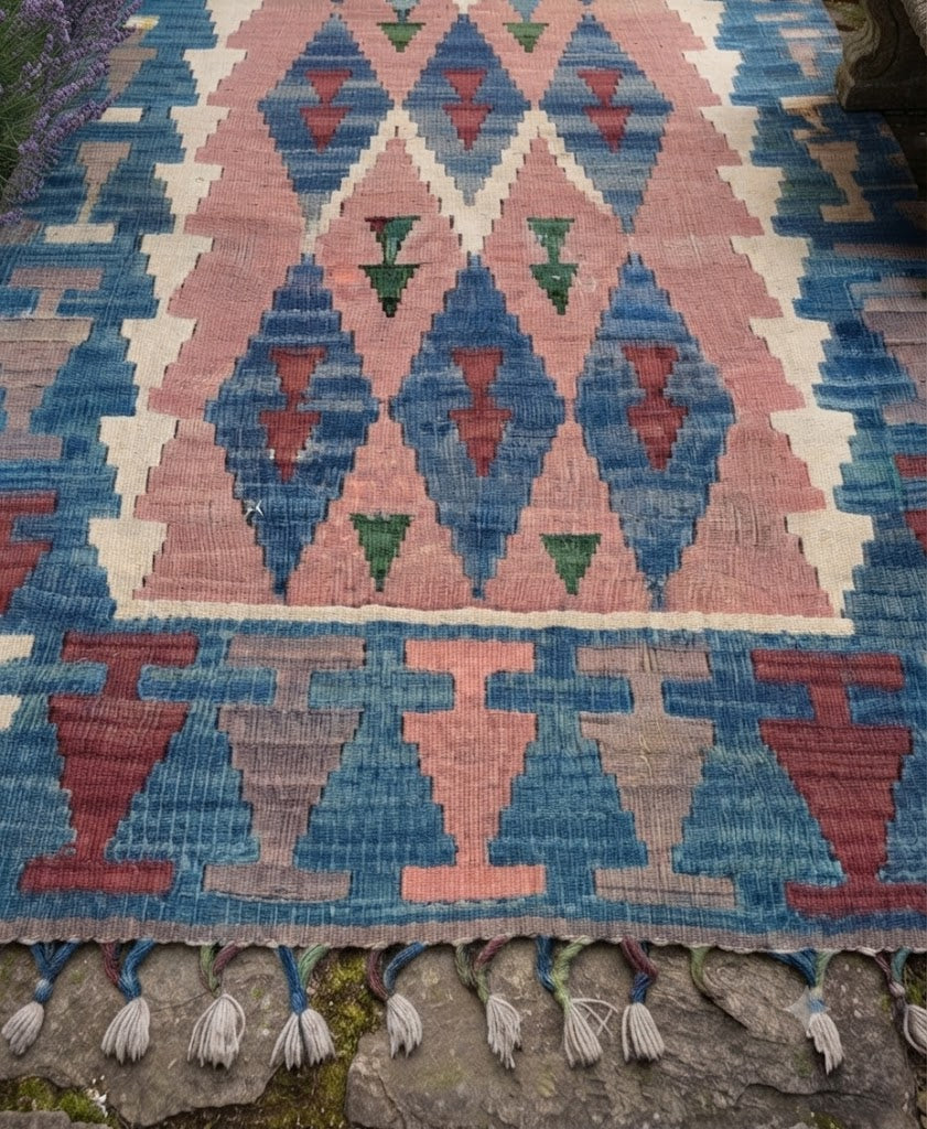 Kilim Wool Jute Rug - Handmade Durable Rustic Look Rectangle Area Carpet Carpets Multicolor
