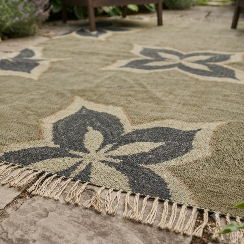 Rectangle Kilim Area Rug – Handwoven Wool & Jute Flatweave – Indoor/Outdoor Rug for Living Room, Bedroom, Dining, High-Traffic Areas, Lake House Decor-Multi-Colour