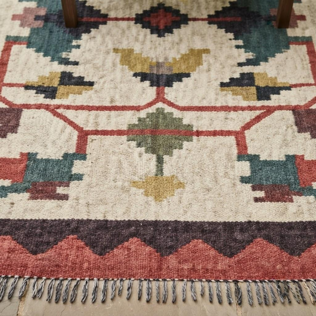 Rustic Look Kilim Wool Jute Natural Rug Area Rug Hand Woven Living Room Carpet for Living Room, Hallway