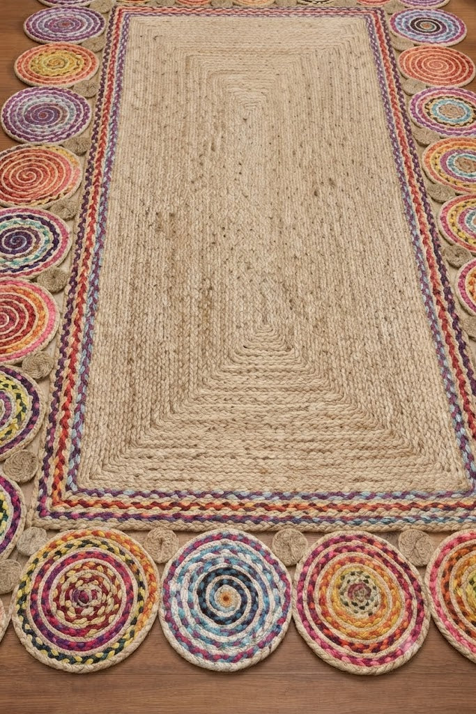 Rectangle Cotton Jute Area Rug Hand Woven Braided Sisal Rug Home Decor Farmhouse Carpet Rag Rug for Kitchen Living Room and Bedroom-Multicolor