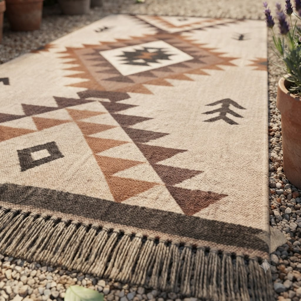 Rectangle Natural Wool Jute Kilim Rug – Handmade, Sustainable, Neutral Area Rug Ideal for Living Room, Lounge, or Bedroom Spaces