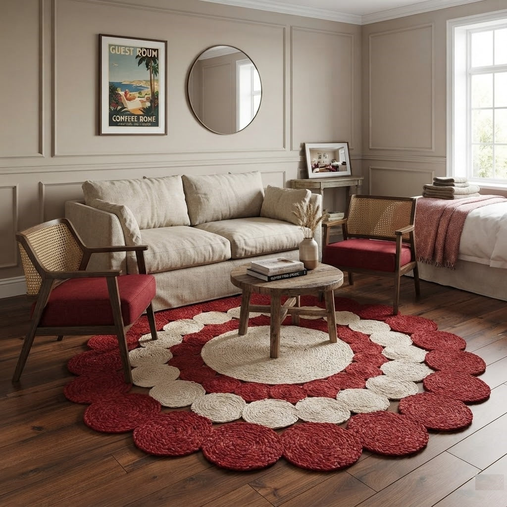 Jute Rug Round Shape Area Rug 100% Hand Braided Rustic Look Area Rug for Home Decor Farmhouse Boho Carpet Mats