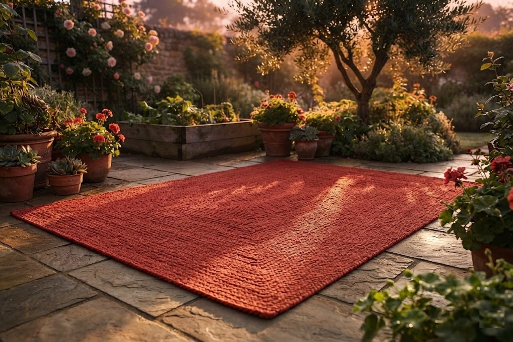 Natural Jute Area Rug Hand Braided Rug Home Decor Farmhouse Carpet Rag Rug for Kitchen Living Room and Bedroom - Rectangle-Red