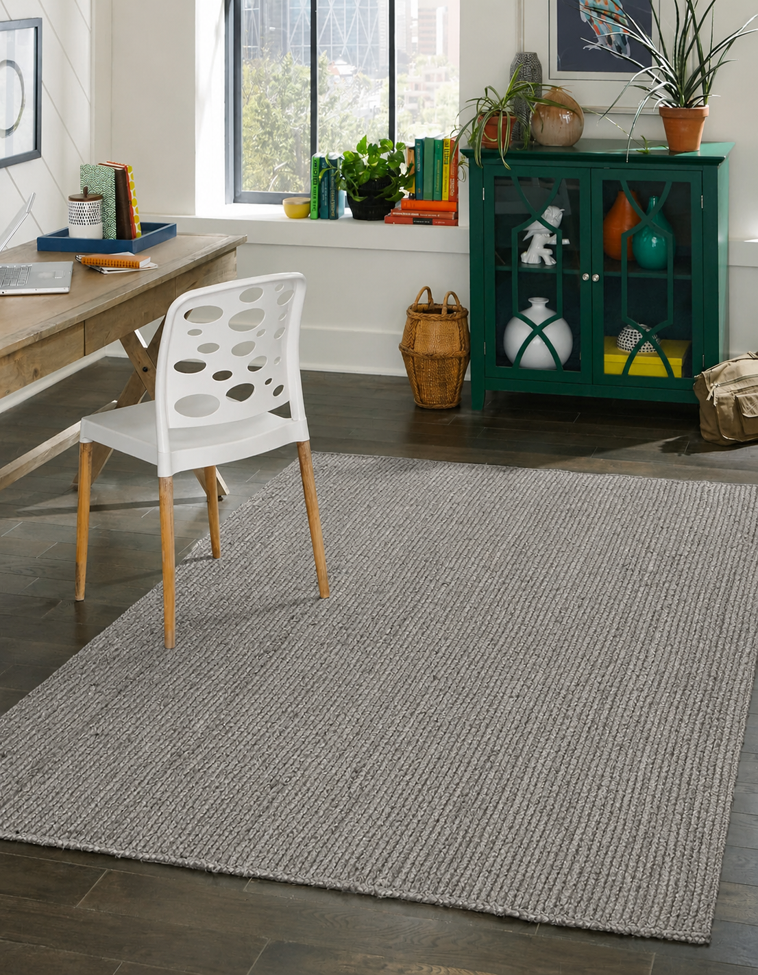 Natural Handwoven Jute Area Rug Grey Dye Farmhouse Boho Rug for Living Room, Bedroom & Entryway Rustic Indoor Floor Mat