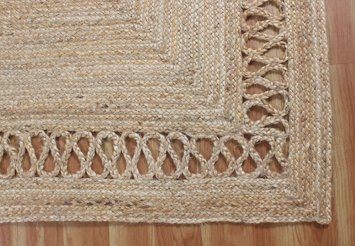 Rectangle Natural Jute Area Rug Hand Woven Braided Farmhouse Carpet Rag Rug for Kitchen Living Room and Bedroom Sisal Area Rug