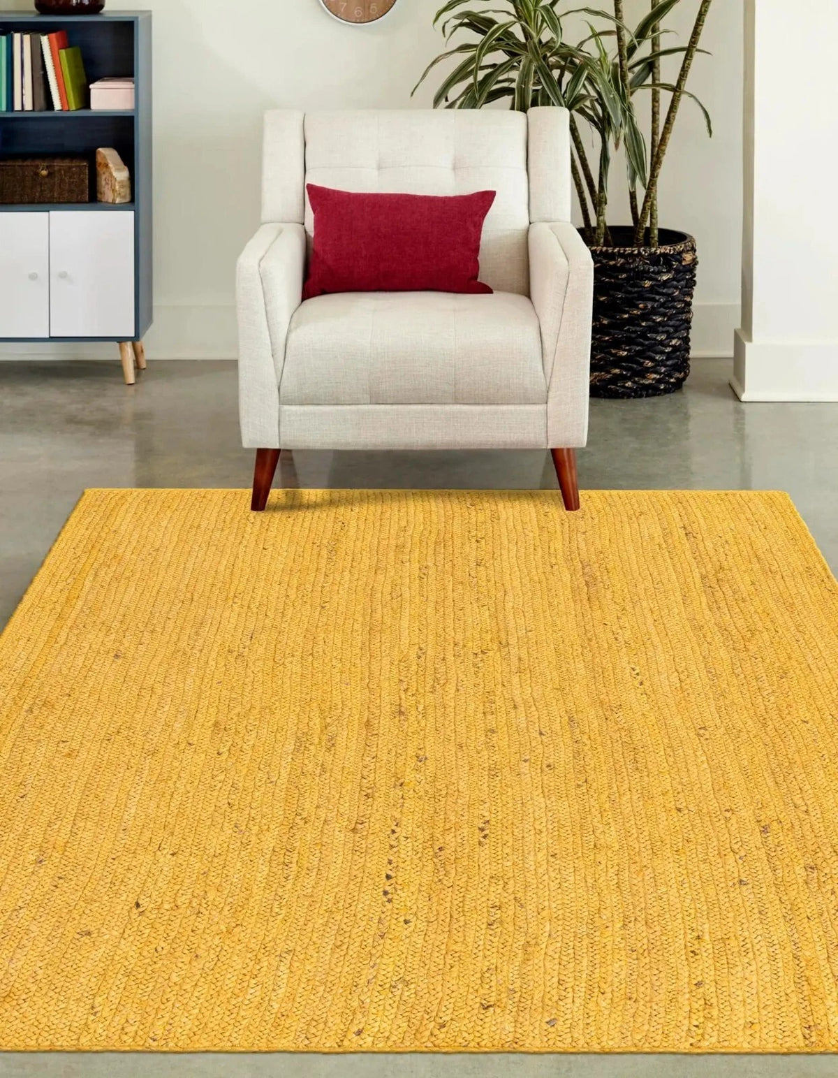 Rectangle Jute Area Rug Hand Woven Braided Sisal Rug Home Decor Farmhouse Carpet Rag Rug for Kitchen Living Room and Bedroom-Yellow Dye