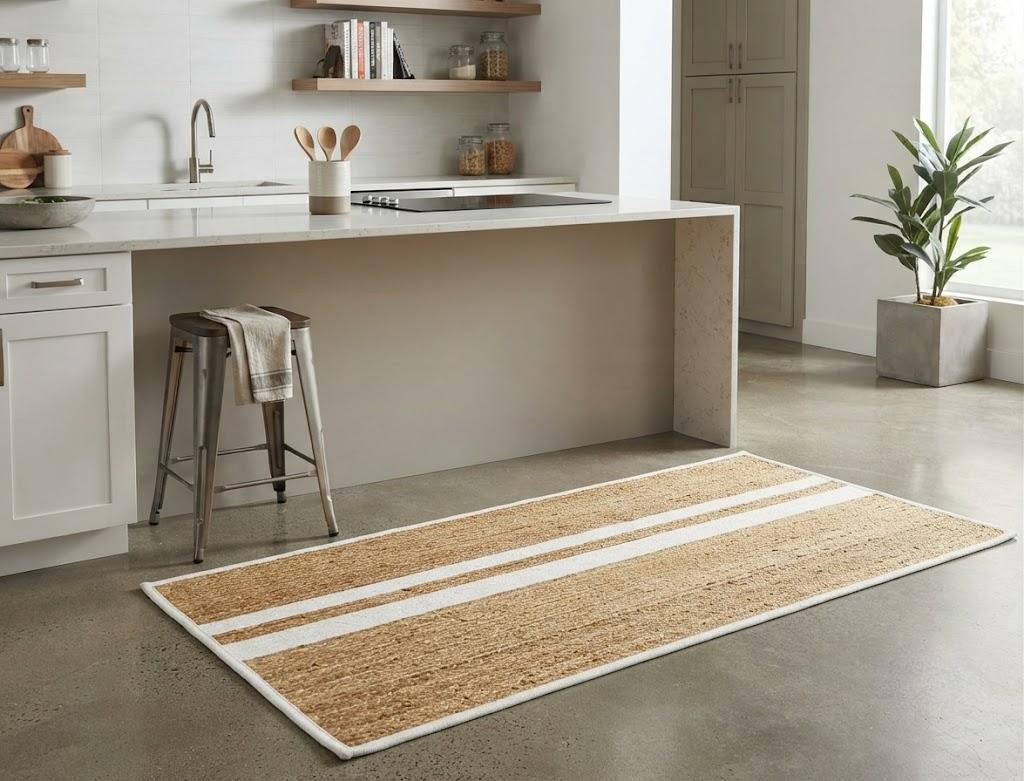 Natural Jute Area Rug Hand Woven Braided Rug Home Decor Farmhouse Carpet Rag Rug for Kitchen Living Room and Bedroom - Rectangle (Beige & White)