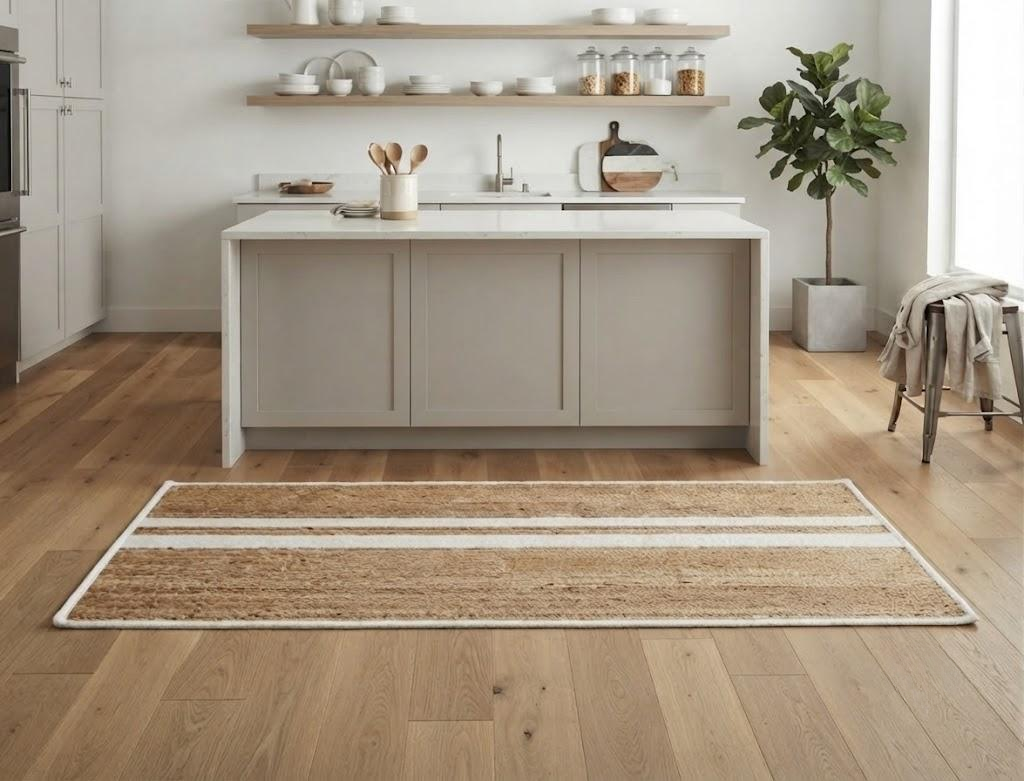 Natural Jute Area Rug Hand Woven Braided Rug Home Decor Farmhouse Carpet Rag Rug for Kitchen Living Room and Bedroom - Rectangle (Beige & White)