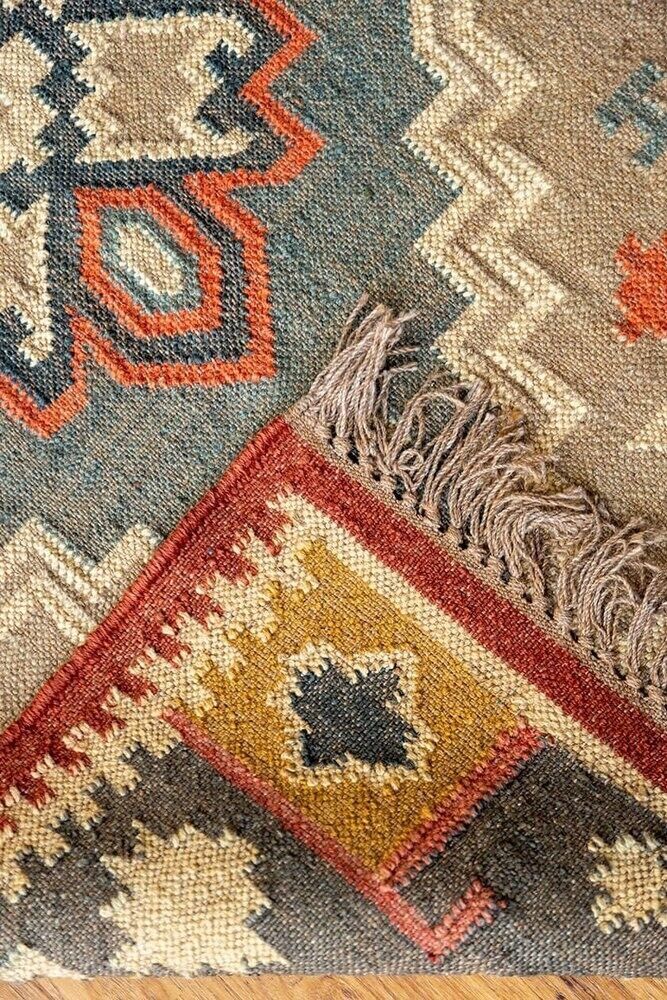 Durable Handmade Rectangle Kilim Wool Boho Rustic Look Area Carpet Jute Rug Farmhouse Mats