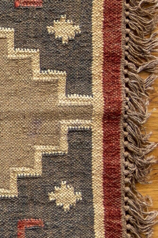 Durable Handmade Rectangle Kilim Wool Boho Rustic Look Area Carpet Jute Rug Farmhouse Mats