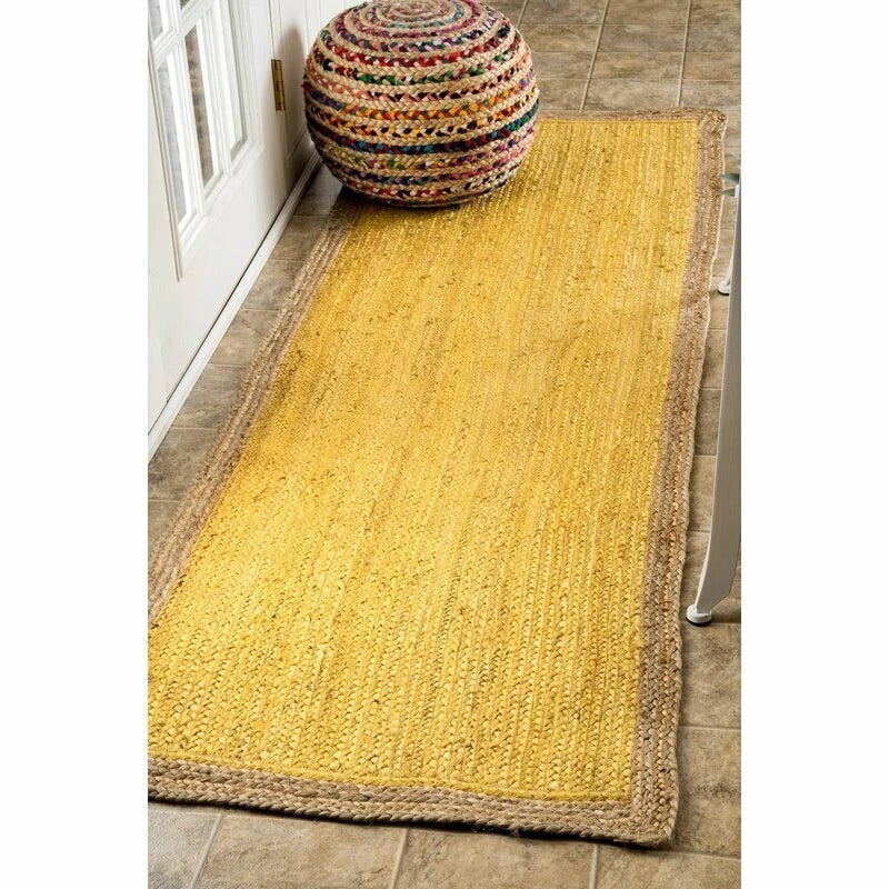 Rectangle Jute Area Rug Hand Woven Braided Sisal Rug Home Decor Farmhouse Carpet Rag Rug for Kitchen Living Room and Bedroom-Yellow