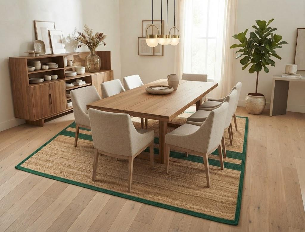 Natural Jute Area Rug Hand Woven Braided Rug Home Decor Farmhouse Carpet Rag Rug for Kitchen Living Room and Bedroom - Rectangle (Beige & Green)