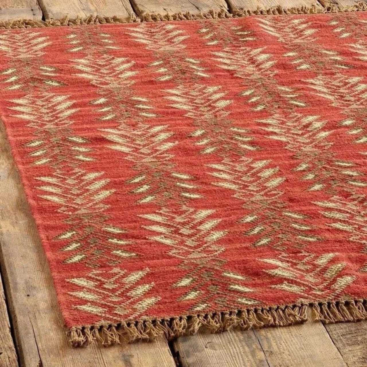 Durable Handmade Rectangle Kilim Wool Boho Rustic Look Area Carpet Jute Rug Farmhouse Mats