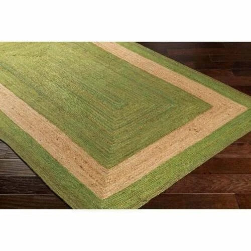 Rectangle Jute Area Rug Hand Woven Braided Sisal Rug Home Decor Farmhouse Carpet Rag Rug for Kitchen Living Room and Bedroom-Green Dye Beige Border