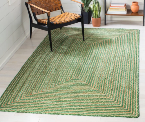 Rectangle Cotton Jute Area Rug Hand Woven Braided Rag Rug for Kitchen Living Room Guestroom Farmhouse Area Rug