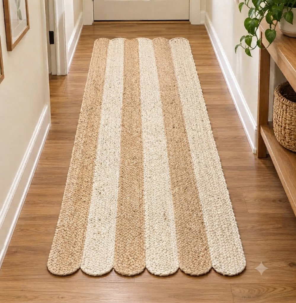 Rectangle Jute Area Rug Hand Woven Braided Sisal Rug Home Decor Farmhouse Carpet Rag Rug for Kitchen Living Room and Bedroom-Beige & White