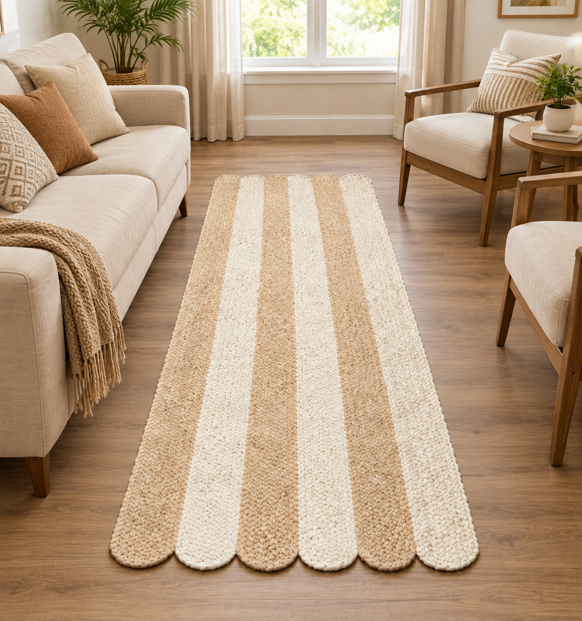 Rectangle Jute Area Rug Hand Woven Braided Sisal Rug Home Decor Farmhouse Carpet Rag Rug for Kitchen Living Room and Bedroom-Beige & White
