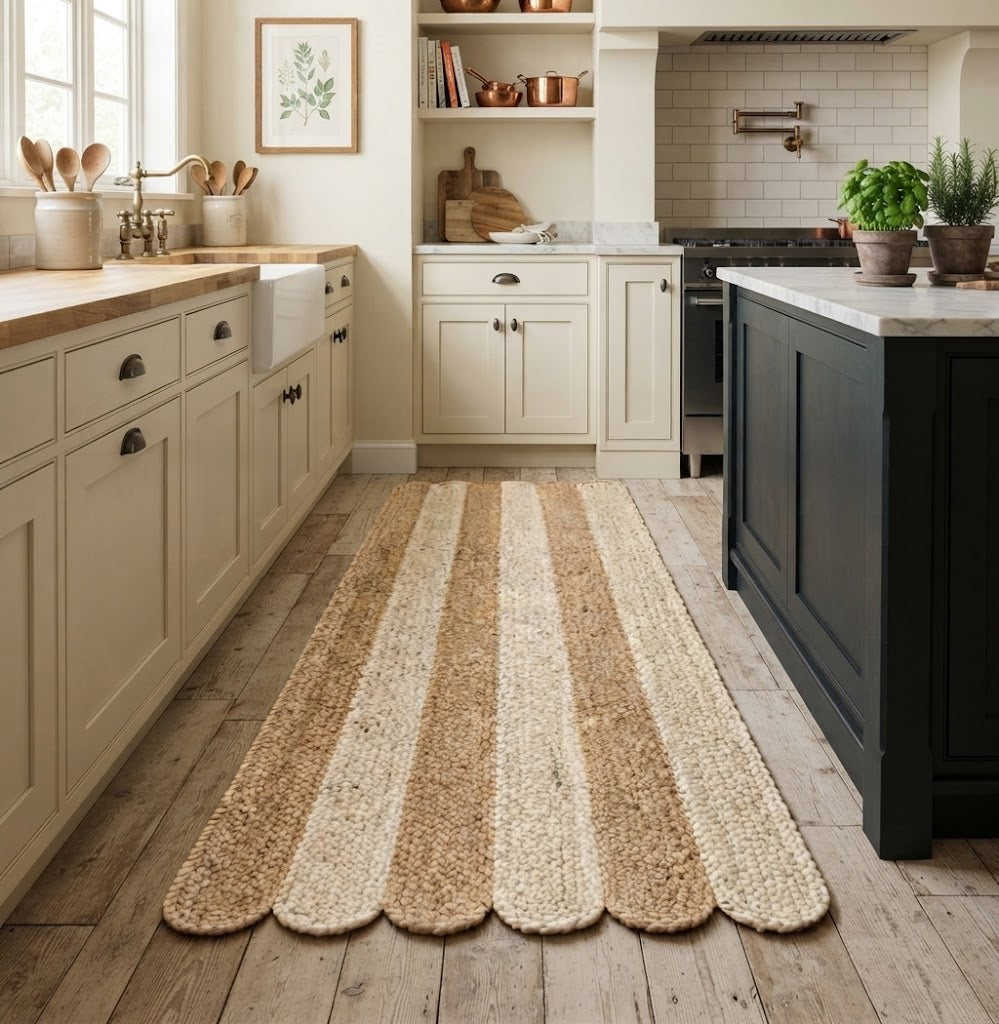 Rectangle Jute Area Rug Hand Woven Braided Sisal Rug Home Decor Farmhouse Carpet Rag Rug for Kitchen Living Room and Bedroom-Beige & White