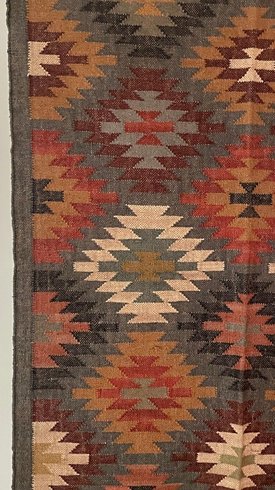 Durable Handmade Rectangle Kilim Wool Boho Rustic Look Area Carpet Jute Rug Farmhouse Mats