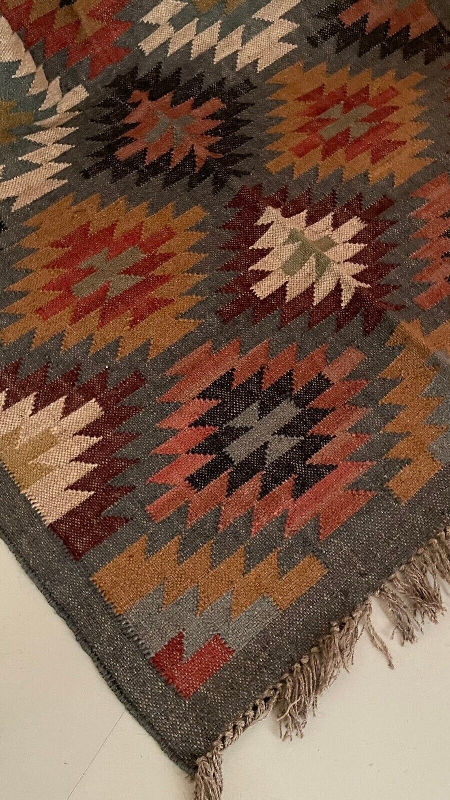 Durable Handmade Rectangle Kilim Wool Boho Rustic Look Area Carpet Jute Rug Farmhouse Mats